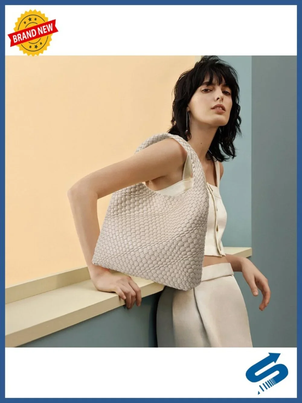 Woven Vegan Leather Hobo Bag Top-handle Shoulder Tote
